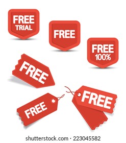 Set of red free tags, buttons and icons for websites