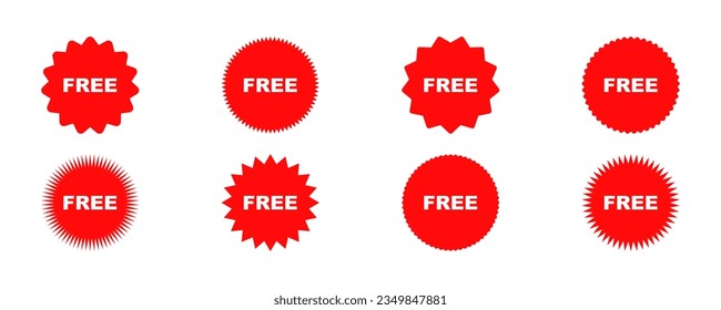 Set of red free vector labels. Tag of sale. Coupon, present or discount signs. Vector 10 Eps.