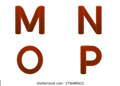 Set of Red fur letters. Letters made of fur and fluffy texture. Furry font for graphic design. Vector, EPS10