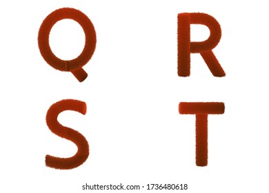 Set of Red fur letters. Letters made of fur and fluffy texture. Furry font for graphic design. Vector, EPS10