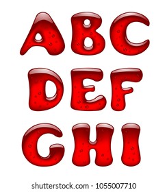 Set of red gel and caramel alphabet capital letters isolated on white. Vector illustration