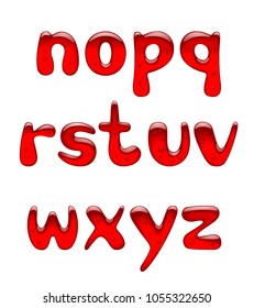 Set of red gel and caramel alphabet small letters isolated on white. Vector illustration