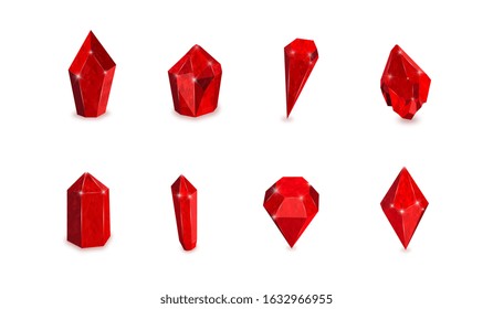Set of red gemstones. Vector illustration of rubies.