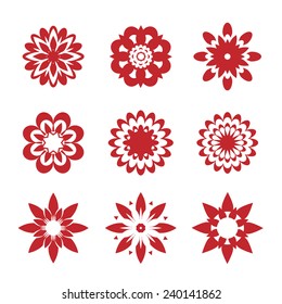 Set of red geometric flowers