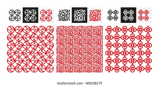Set of red geometrical patterns. A seamless vector background.