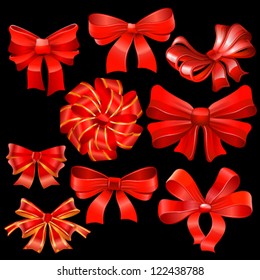 Set of red gift bow with ribbons. Vector.