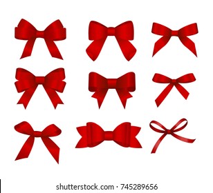 Set of red gift bows.  Concept for invitation, banners, gift cards, congratulation or website layout vector.