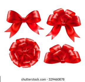 Set of red gift bows with ribbons. Vector illustration EPS 10