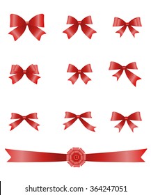 Set of red gift bows with ribbons on white background vector illustration 