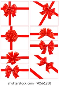 Set of red gift bows with ribbons. Vector.