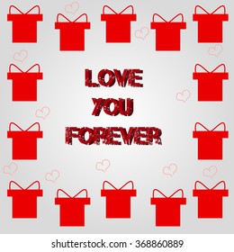 Set of red gift boxes with bows. Vector illustration. Greeting card. 