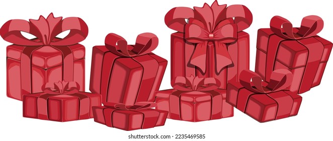 Establece cajas de regalo rojas en fondo blanco. Ilustración del vector