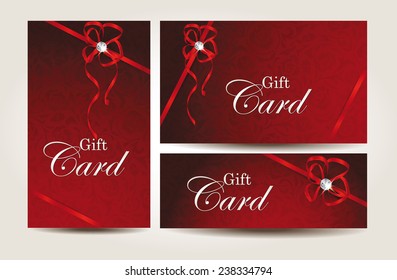 Set of red gift cards with red bows