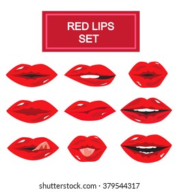 Set of red girl lips