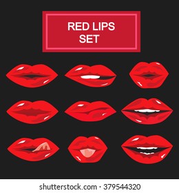 Set of red girl lips