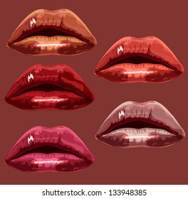 Set red the girl of lips. A vector illustration