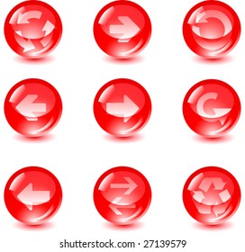 set red glass vector button with arrows