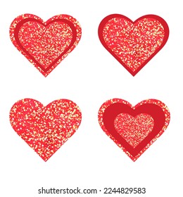 Fijar corazones de brillantes rojos firmar destellos aislados en el fondo blanco. Símbolo de San Valentín. Ideal para tarjetas de San Valentín y de la madre, invitaciones a bodas, afiches de fiesta y volantes.