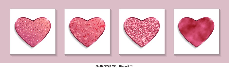 Set of red glittering hearts for valentine's day greeting.