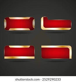 Set of red glossy buttons in a golden frame