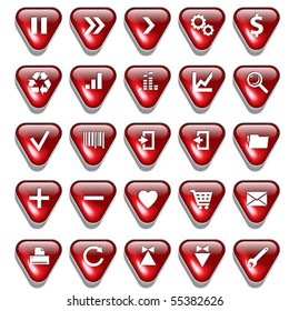 Set of red glossy buttons for web design on white background