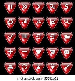 Set of red glossy buttons for web design on black background