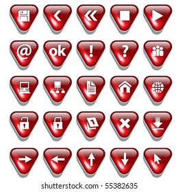 Set of red glossy buttons for web design on white background
