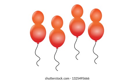 Set of red glossy eight shape balloon vector illustration. Realistic eight shape glossy ballon isolated on white background for design element, decoration, banner, wallpaper, birthday party 