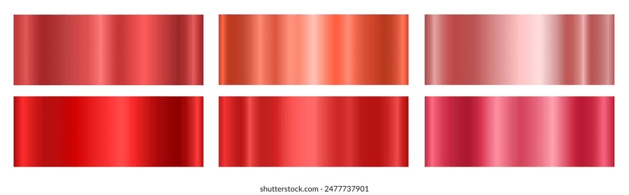 A set of red glossy metallic gradients. Metallic gradient effects for the design of text and bulletin boards, infographics. Metal banner. Vector EPS 10.