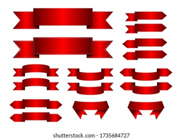 Set of red glossy realistic ribbons vector web banners