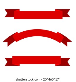 Set of red glossy ribbon icon. Holiday gift. Cartoon style. Flat elegant design. Vector illustration. Stock image. 