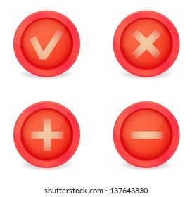 Set of red glossy vector icons with math symbols