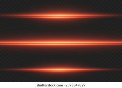 Set of red glow light effects. Horizontal lines, laser beam effect.
