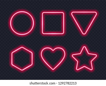 Set of red glowing neon frames on dark background.