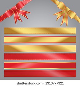 set of red and gold bow ribbon banner,red and gold ribbon banner