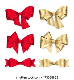 Conjunto de arcos rojos y dorados. Elementos vectoriales para decorar la tarjeta de regalo o de bienvenida y la invitación para las vacaciones. Aislado del fondo blanco.