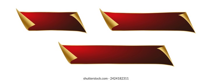 Set red and gold ribbon banner over white background