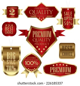 set of red and golden promotion, Premium Quality and Satisfaction Guaranteed sales/stickers labels  - quality and service