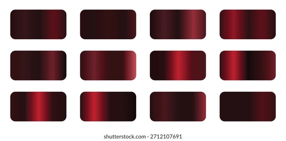 Conjunto de decoración de Anuncio de diseño brillante metálico degradado rojo. Conjunto de degradado de metal rojo.  La textura del papel de aluminio. Vector 10. 