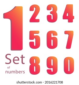 Set of red gradient numbers from 0 to 9. 3 D. Vector illustration.