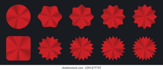 Set of red gradient price sticker. Sale or discount sticker, sunburst badges icon. Special offer price tag. Vector illustration.