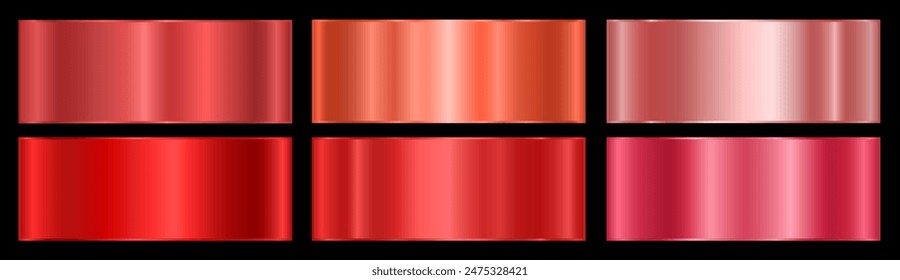 A set with red gradients on a black background. A palette of colors for the design, a collection of high-quality ingredients. Metallic texture, shiny background. Vector EPS 10.