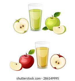 Set of red and green apple fruits juice.