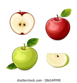 Set of red and green apple fruits