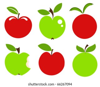 Set of red and green apple vector icons.