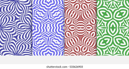 set of red, green, blue color decorative abstract floral pattern. seamless vector illustration. for design, interior, wallpaper