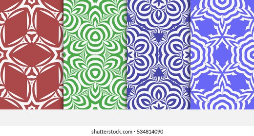 set of red, green, blue color decorative abstract floral pattern. seamless vector illustration. for design, interior, wallpaper