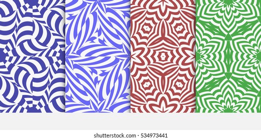 set of red, green, blue color decorative abstract floral pattern. seamless vector illustration. for design, interior, wallpaper
