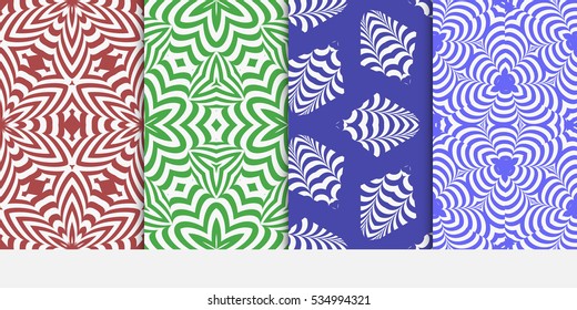 set of red, green, blue color decorative abstract floral pattern. seamless vector illustration. for design, interior, wallpaper