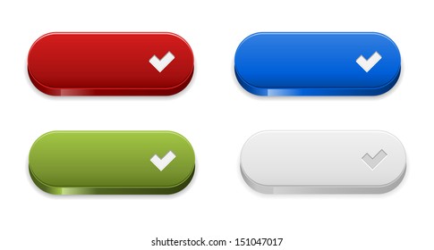 The set of red, green, blue and grey ok buttons / The set of four ok buttons / The tick button
